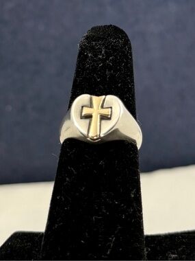 JAMES AVERY Sterling 14K Yellow Gold Heart Cross Inlay Heart Ring; 5.25; RETIRED